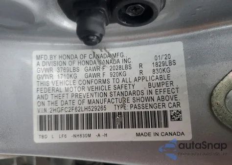 2020 Honda Civic Lx from USA, damaged, VIN 2HGFC2F62LH529265